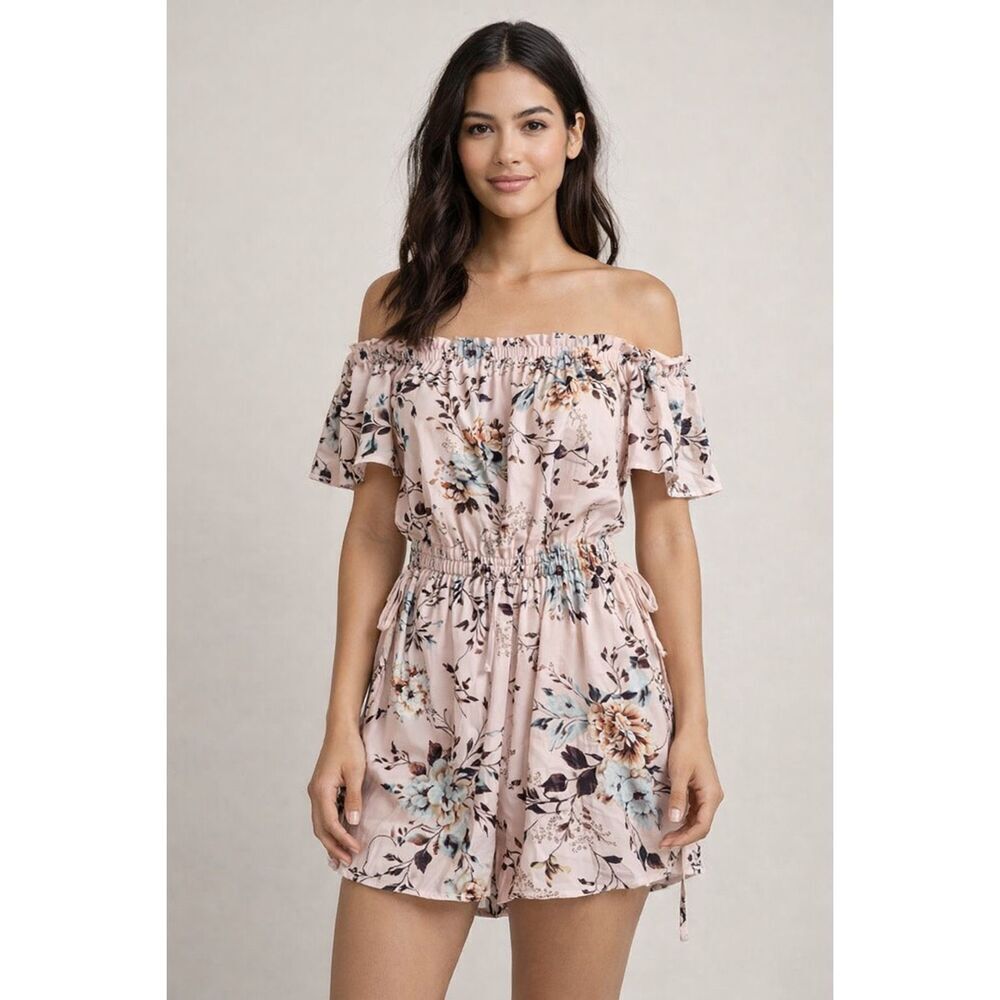 Blue B Floral Off Shoulder Dress Pink Boho Mini Size Small